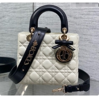 Grade Quality Dior Small Lady Bag in Cannage Lambskin with Bow D090345 White/Black/Gold 2026