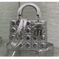 Popular Style Dior Small Lady Bag in Cannage Lambskin with Bow D090349 Silver 2026