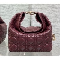 Luxury Dior Small Dior Toujours Hobo Bag in Cannage Lambskin D090382 Burgundy 2026
