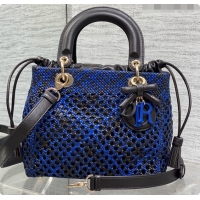 New Design Dior Medium Lady Dior Bag in Weave Lambskin D090393 Blue 2026 
