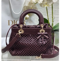 Affordable Price Dior Medium Lady Dior Bag in Weave Lambskin D090397 Burgundy 2026
