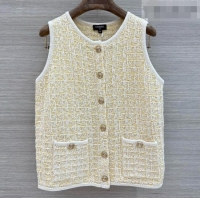 Classic Cheap Chanel Wool and Cotton Vest CH092912 Yellow/White 2026
