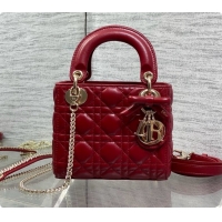 Grade Dior Mini Lady Dior Bag in Cannage Lambskin with Bow D090418 Deep Red 2026