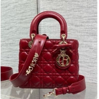 Best Grade Dior Small Lady Dior Bag in Cannage Lambskin with Bow D090419 Deep Red 2026