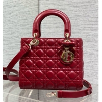 Buy Luxury Dior Medium Lady Dior Bag in Cannage Lambskin with Bow D090420 Deep Red 2026