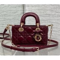 Top Grade Dior Mini Lady D-Joy Bag in Cannage Lambskin with Bow D090421 Burgundy 2026