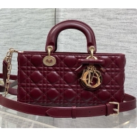 Popular Style Dior Medium Lady D-Joy Bag in Cannage Lambskin with Bow D090423 Burgundy 2026