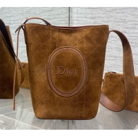 Top Design Dior Jett Médaillon Small Bucket Bag in Cannage Suede Calfskin Brown 2026 6090431
