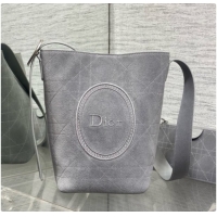 Discount Dior Jett Médaillon Small Bucket Bag in Cannage Suede Calfskin Grey 2026 6090435