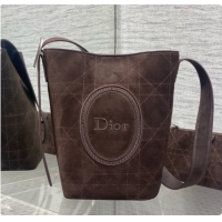 Discounts Dior Jett Médaillon Small Bucket Bag in Cannage Suede Calfskin Dark Brown 2026 6090437