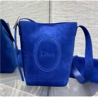 Good Taste Dior Jett Médaillon Small Bucket Bag in Cannage Suede Calfskin Blue 2026 6090439