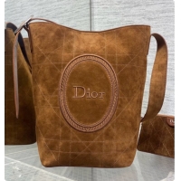 Cheap Price Dior Jett Médaillon Bucket Bag in Cannage Suede Calfskin Brown 2026 6090432