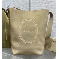 Luxury Cheap Dior Jett Médaillon Bucket Bag in Cannage Suede Calfskin Camel 2026 6090434