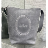 Luxury Dior Jett Médaillon Bucket Bag in Cannage Suede Calfskin Grey 2026 6090436