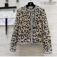 Original Cheap Chanel Leopard Tweed Jacket CH092936 Beige 2026