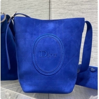 New Design Dior Jett Médaillon Bucket Bag in Cannage Suede Calfskin Blue 2026 6090440