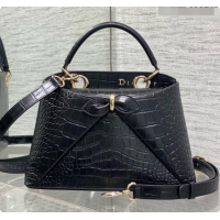 Best Quality Dior Small Cigale Bag in Crocodile Pattern Calfskin D090446 Black 2026