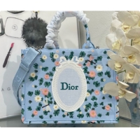 Low Price Dior Medium Book Tote Bag with Strap in Multicolor Dior Water Lily Embroidery and Dior Médaillon D100722 Blue 