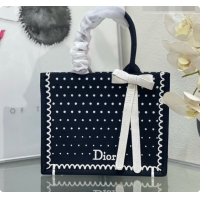 Best Price Dior Small Book Tote Bag with Strap with Strap in Black and White PolkaDior Embroidery D100723 2026