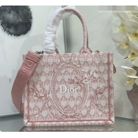 Comfortable Dior Qixi Small Dior Book Tote with Strap in Pink Dior Colibri Embroidery and Dior Médaillon D100731 2026