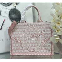 Luxurious Dior Qixi Medium Dior Book Tote with Strap in Pink Dior Colibri Embroidery and Dior Médaillon D100732 2026