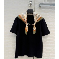 Grade Quality Hermes Cotton T-shirt with Scarf CH093024 Black 2026