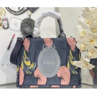 Affordable Price Dior Medium Book Tote Bag with Strap in Embroidered Dior Médaillon D100742 Grey/Pink 2026