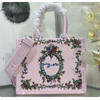 New Style Dior Dioriviera Small Book Tote with Strap in Pink Multicolor Dior Arabesque Embroidery D100745 2026
