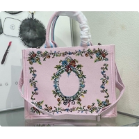 Low Price Dior Dioriviera Medium Book Tote with Strap in Pink Multicolor Dior Arabesque Embroidery D100746 2026