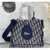 Online Discount Dior Small Dior Book Tote with Strap in Blue Dior Oblique Jacquard and Embroidered Dior Médaillon D10074