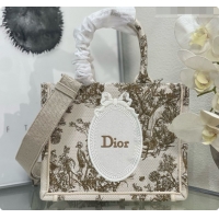 Popular Style Dioriviera Small Dior Book Tote with Strap in Beige Multicolor Toile de Jouy Floral Garden Embroidery D100