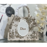 Comfortable Dioriviera Medium Dior Book Tote with Strap in Beige Multicolor Toile de Jouy Floral Garden Embroidery D1007