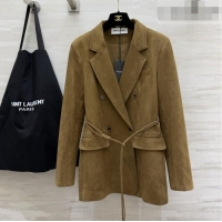 Free Shipping Discount Saint Laurent Suede Jacket S100124 Brown 2026