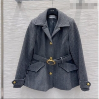 Inexpensive Dior Wool and Cotton Coat with Belt D100611 Grey 2026