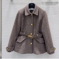 Best Price Dior Wool and Cotton Coat with Belt D100612 Light Brown 2026
