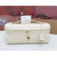 2026 Newest Loro Piana LP Extra Softy Bag L33 in Grained Leather White 2026 FAQ6591