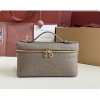 Imitation Loro Piana LP Extra Pocket Pouch L19 in Ostrich Embossed Leather Taupe/Gold 2026 FAI8393