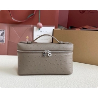 Low Cost Loro Piana LP Extra Pocket Pouch L19 in Ostrich Embossed Leather Taupe/Silver 2026 FAI8393