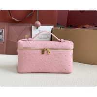 Pretty Style Loro Piana LP Extra Pocket Pouch L19 in Ostrich Embossed Leather Sakura/Gold 2026 FAI8393