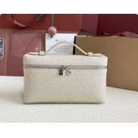 Luxurious Loro Piana LP Extra Pocket Pouch L19 in Ostrich Embossed Leather White/Silver 2026 FAI8393