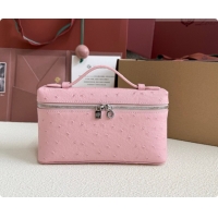 Good Quality Loro Piana LP Extra Pocket Pouch L19 in Ostrich Embossed Leather Sakura/Silver 2026 FAI8393