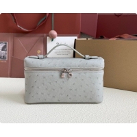 New Design Loro Piana LP Extra Pocket Pouch L19 in Ostrich Embossed Leather Eucalyptus/Silver 2026 FAI8393