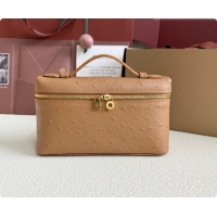 Luxury Cheap Loro Piana LP Extra Pocket Pouch L19 in Ostrich Embossed Leather Brown/Gold 2026 FAI8393