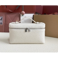 Luxury Loro Piana LP Extra Pocket Pouch L19 in Ostrich Embossed Leather White/Silver 2026 FAI8393