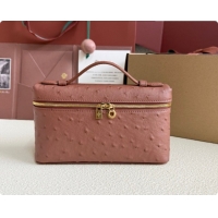 Shop Duplicate Loro Piana LP Extra Pocket Pouch L19 in Ostrich Embossed Leather Red Brick/Gold 2026 FAI8393