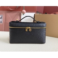 Best Quality Loro Piana LP Extra Pocket Pouch L19 in Ostrich Embossed Leather Black/Gold 2026 FAI8393