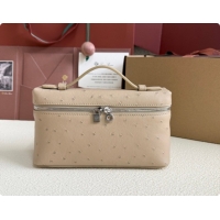 Loro Piana LP Extra Pocket Pouch L19 in Ostrich Embossed Leather Apricot/Silver 2026 FAI8393