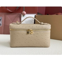Classic Loro Piana LP Extra Pocket Pouch L19 in Ostrich Embossed Leather Apricot/Gold 2026 FAI8393