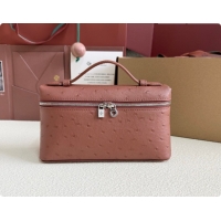 Expensive Loro Piana LP Extra Pocket Pouch L19 in Ostrich Embossed Leather Red Brick/Silver 2026 FAI8393