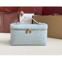 Discount Loro Piana LP Extra Pocket Pouch L19 in Ostrich Embossed Leather Light Blue/Gold 2026 FAI8393